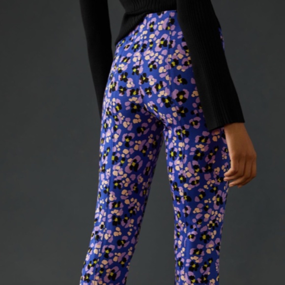 Anthropologie Margot Kick Flare Purple Animal Motif Pants, NWT - Picture 2 of 8